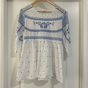Anthropologie Mermaid • Meadowbrook Blouse Embroidered Tunic Top White Cotton